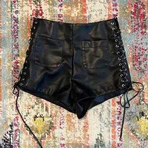 12th Tribe tiebreaker faux leather shorts